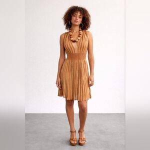 Missoni sparkle brown gold tan striped V-Neck Sleeveless Knit Dress size stretch